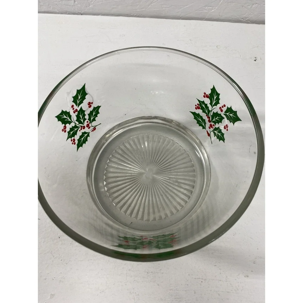 Vintage Retro Christmas Indiana Glass Holly & Berries Serving Bowl Snack Bowl‎